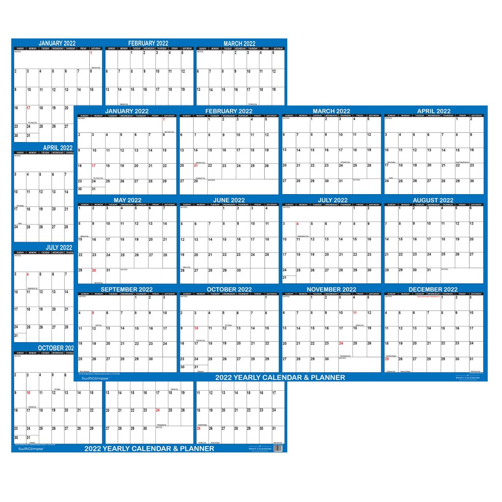 2022 Wall Calendar Extra Large 32″ x 48″ Reversible SwiftGlimpse Navy