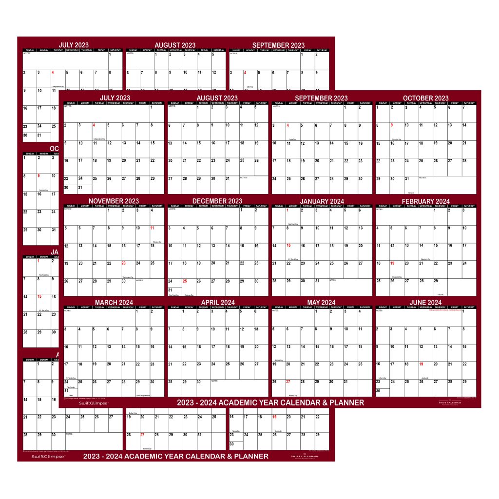 2023 2024 Academic Planning Calendar 24" x 36" Maroon Swift Calendars
