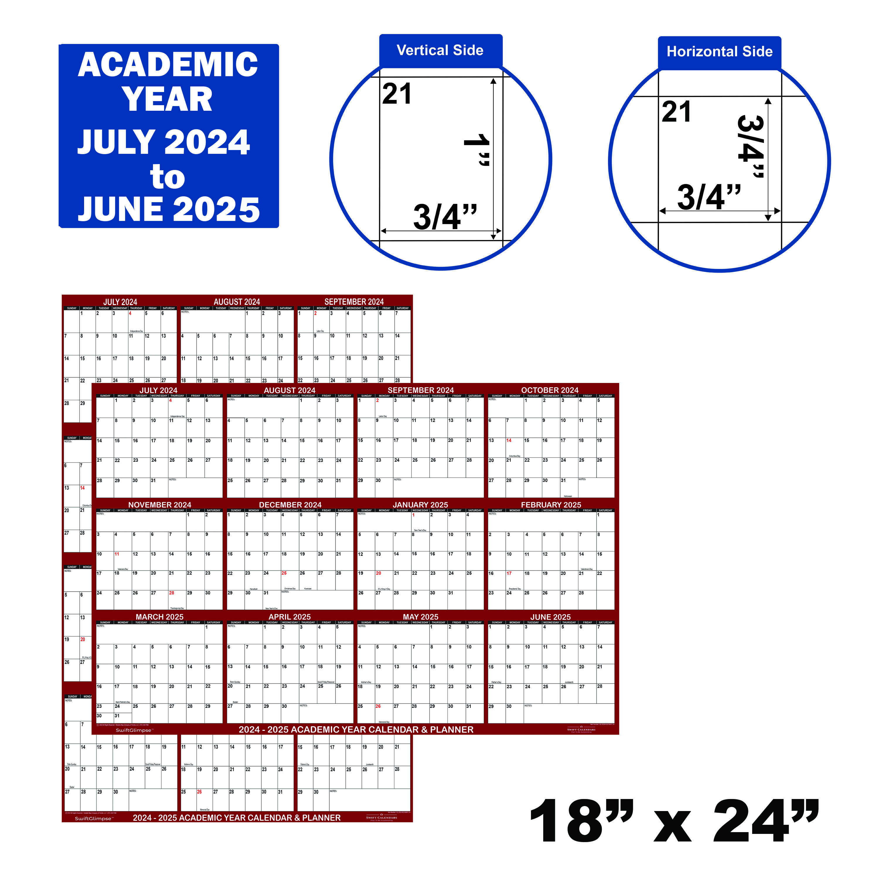 2024 25 Academic Calendar 18 x 24 horizontal Maroon