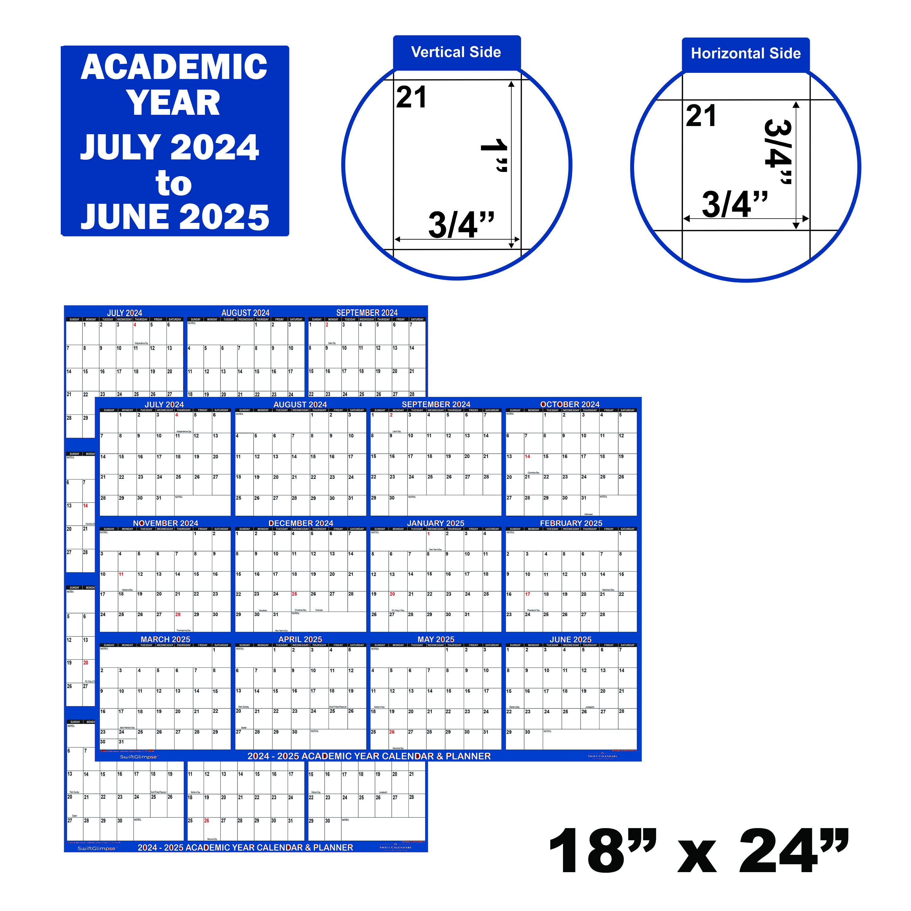 2024 25 Academic Calendar 18 x 24 horizontal Navy