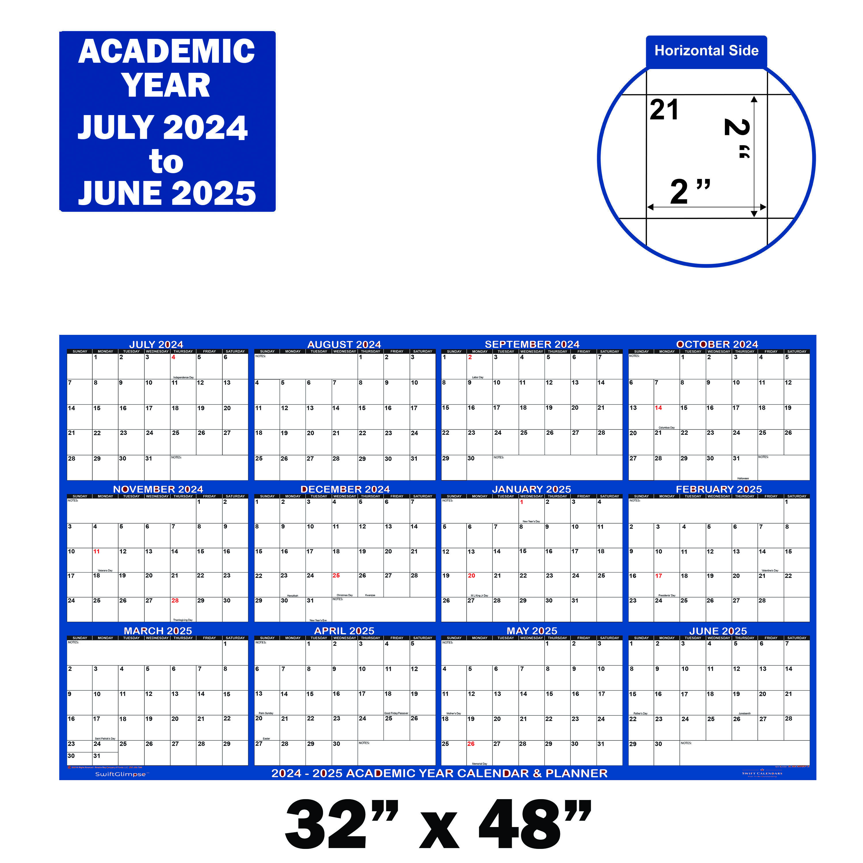 2024 25 Academic Calendar 32 x 48 details Navy