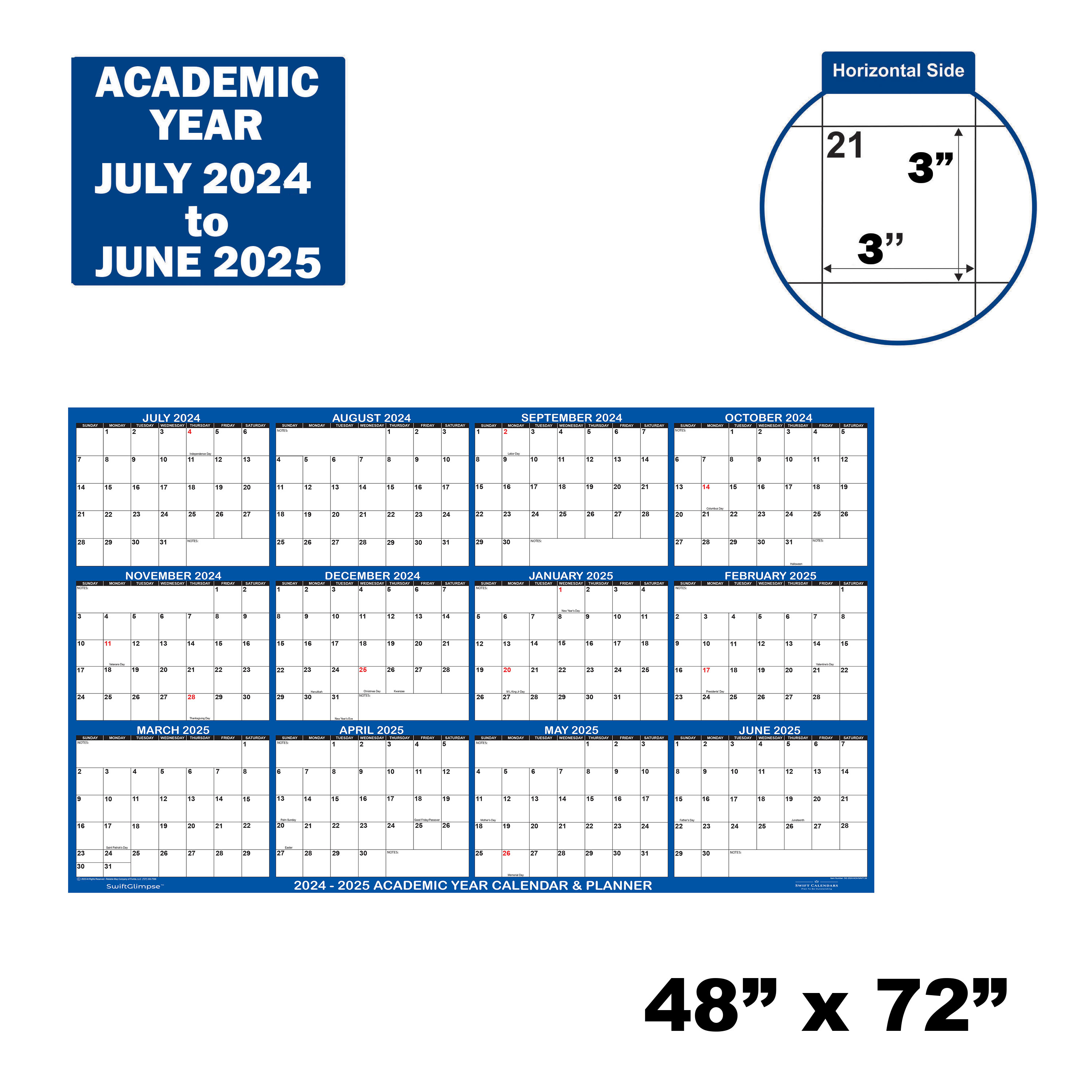 2024 25 Academic Calendar 48 x 72 horizontal Navy