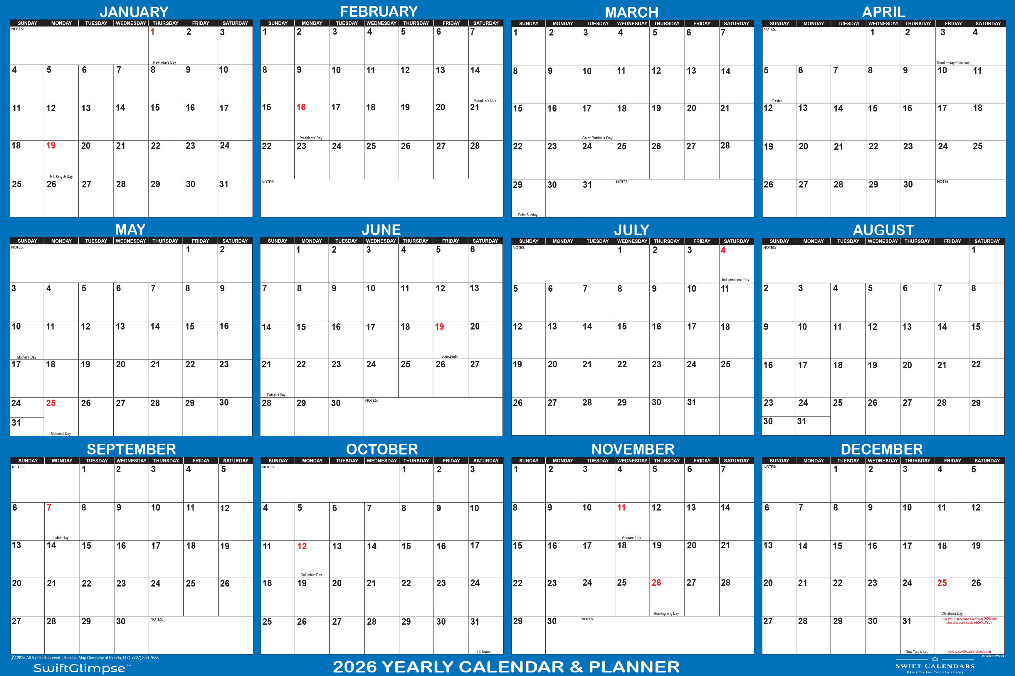 2026 oversized wall calendar | Swift Calendars