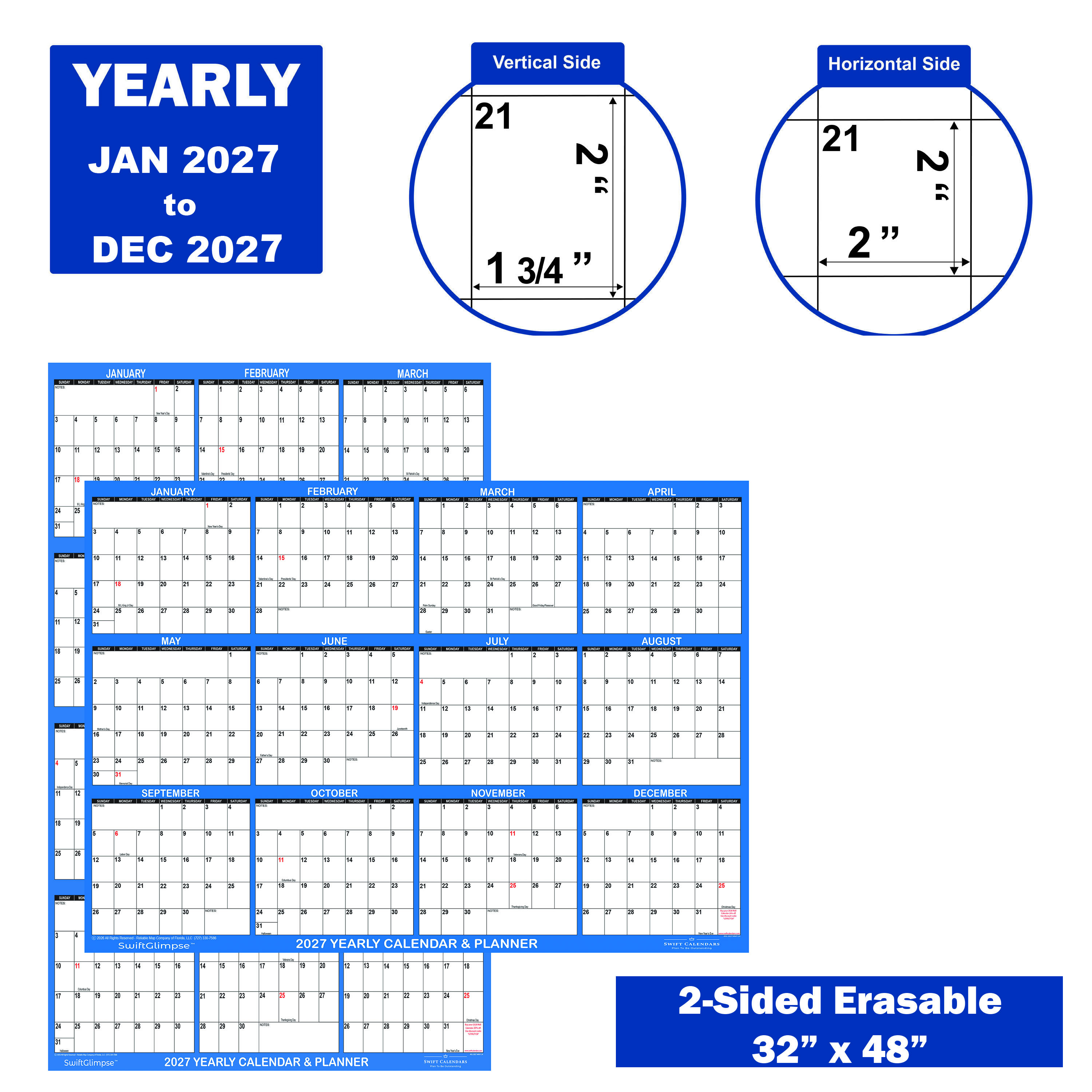 2027 Wall Calendar Size Specs Navy 32